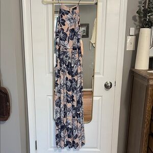 Bardot Floral Jumpsuit in Navy and Beige